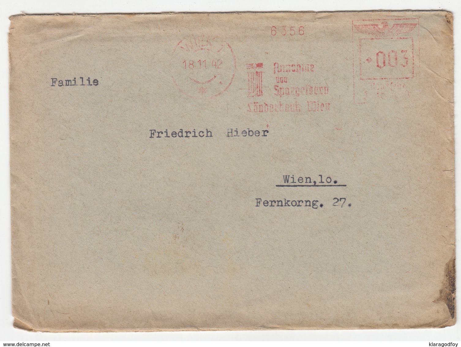 Landerbank Wien Letter Cover With Invite & Response Cover Travelled 1942 Meter Stamp B181215 - Briefe U. Dokumente