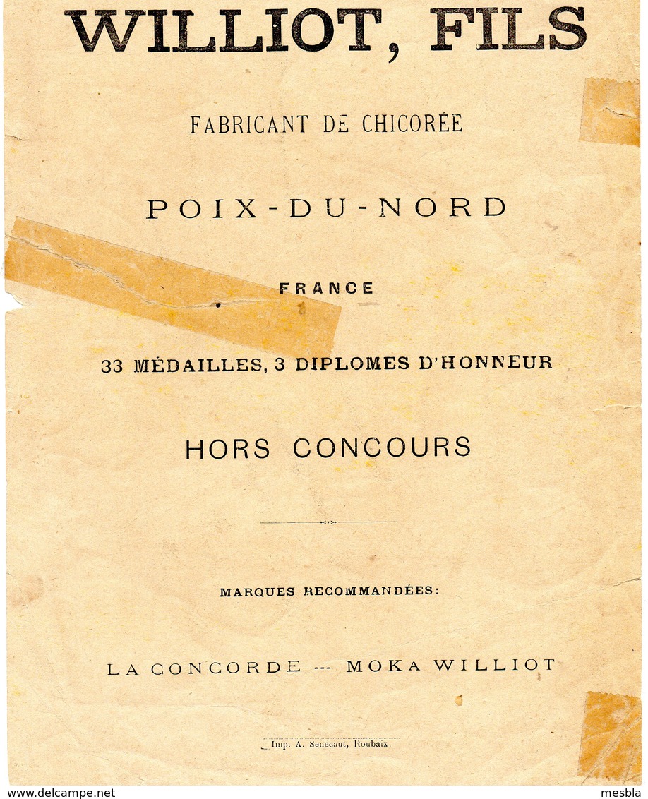 3 Grandes Images - Chromos -  Publicité  WILLIOT,  FILS,   Fabricant De Chicorée  POIX  DU  NORD -   25cm X 18cm - Autres & Non Classés