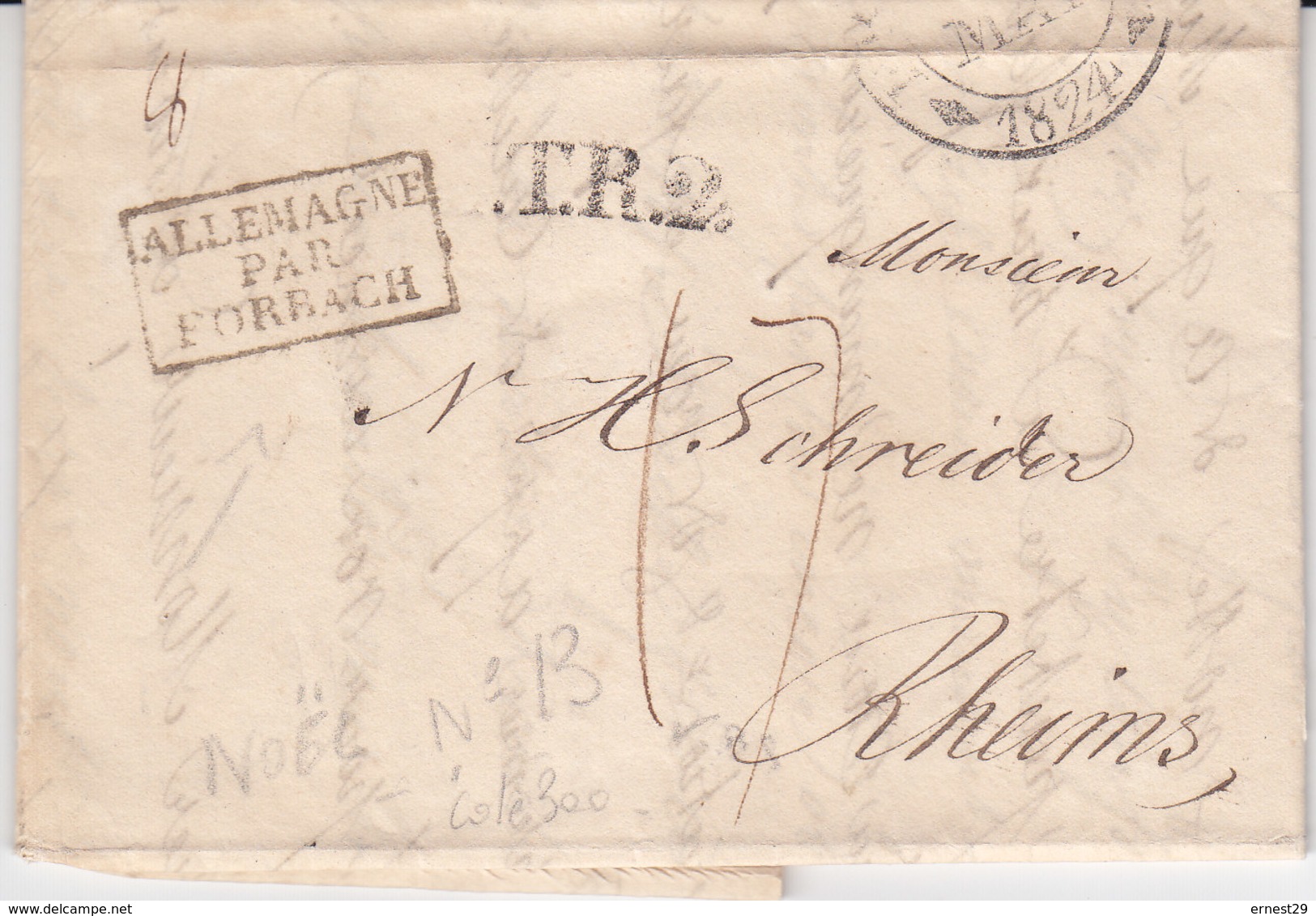 Marque D'entrée Allemagne Par Forbach Lettre De Francfort  Noel 13 Port Du - 1801-1848: Precursores XIX