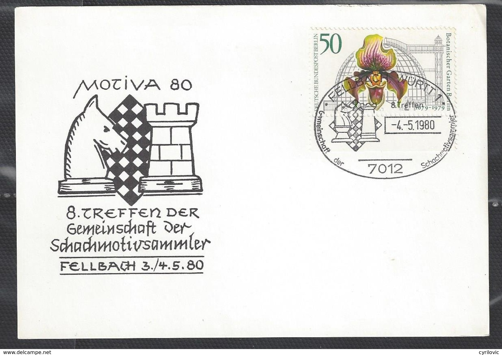 Chess, Germany Fellbach, 04.05.1980, Special Cancel & Cachet On Card - Schaken