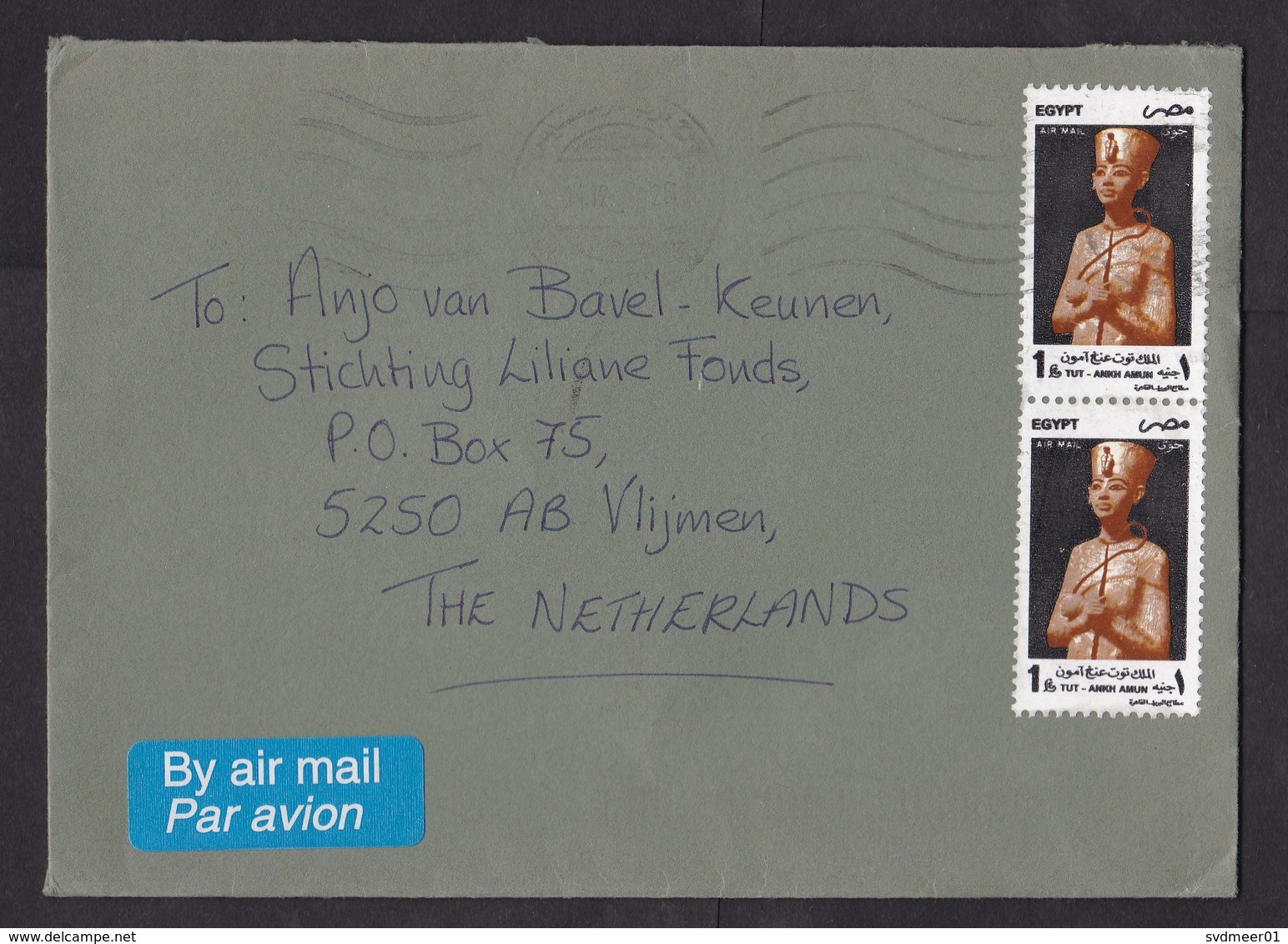 Egypt: Airmail Cover To Netherlands, 1990s, 2 Stamps, Statue Farao, Archeology, Air Label (roughly Opened) - Brieven En Documenten