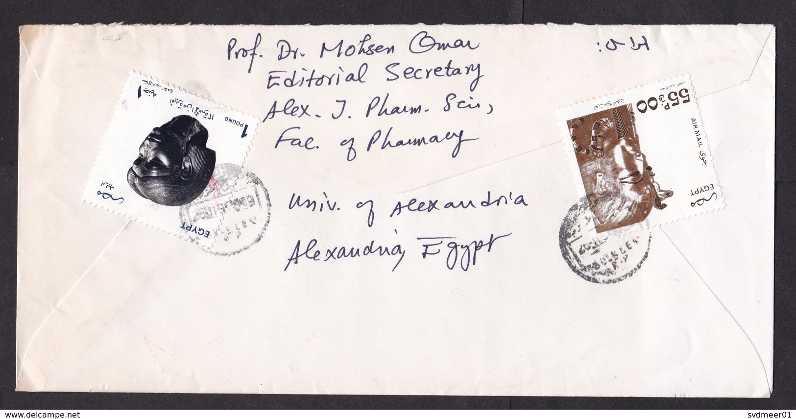 Egypt: Registered Airmail Cover To Netherlands, 1990s, 2 Stamps, Mask, Farao, Archeology, R-label (minor Damage) - Brieven En Documenten