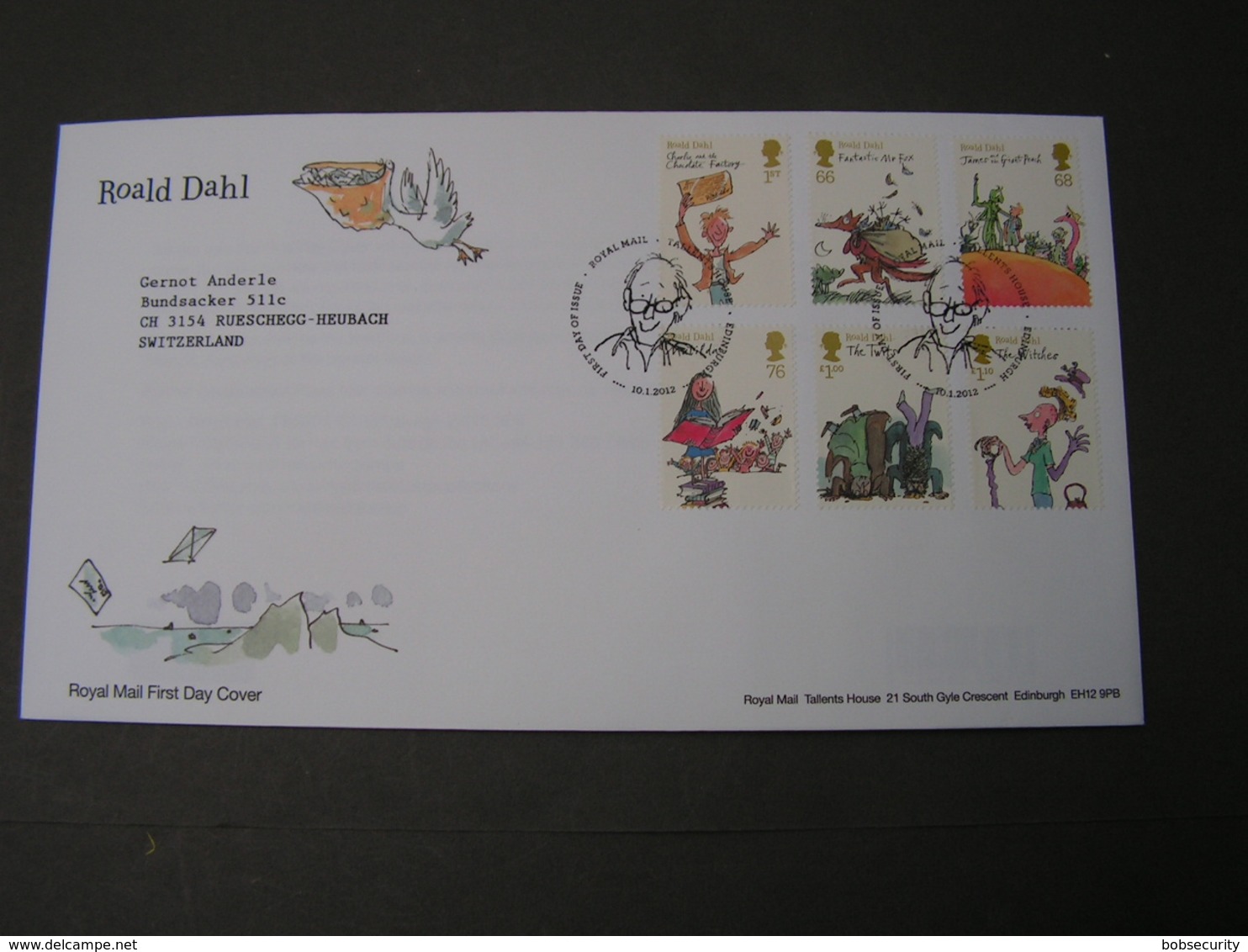 GB FDC  2012 Roald Dahl - Briefe U. Dokumente