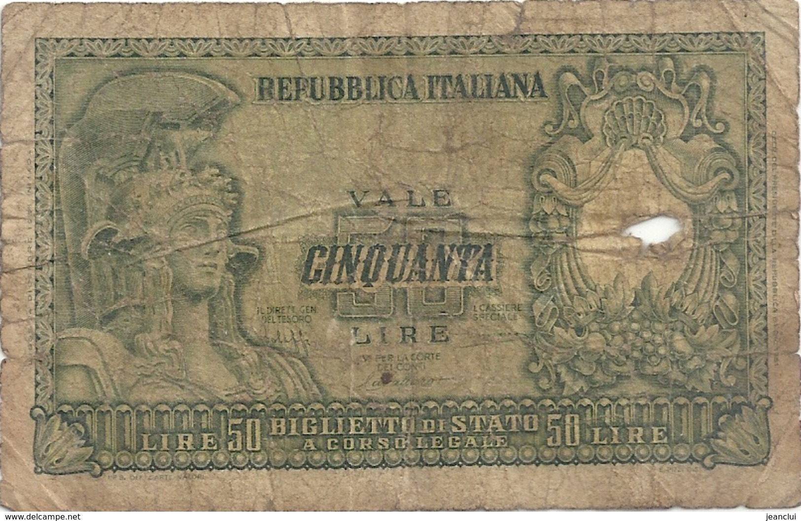 REPUBLICA ITALIANA . BIGLIETTO Di STATO . 50 LIRE . 31.12.1951   . 2 SCANES - 50 Lire