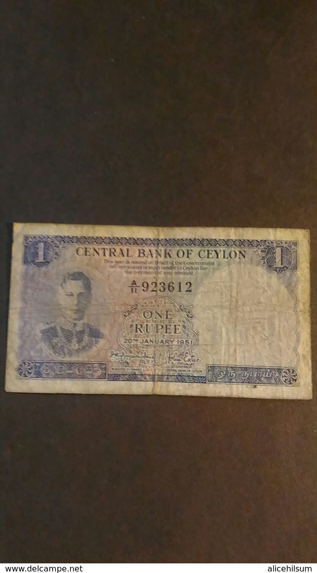 Billet De 1 Rupee 20 Janvier 1951 Ceylon - Sri Lanka