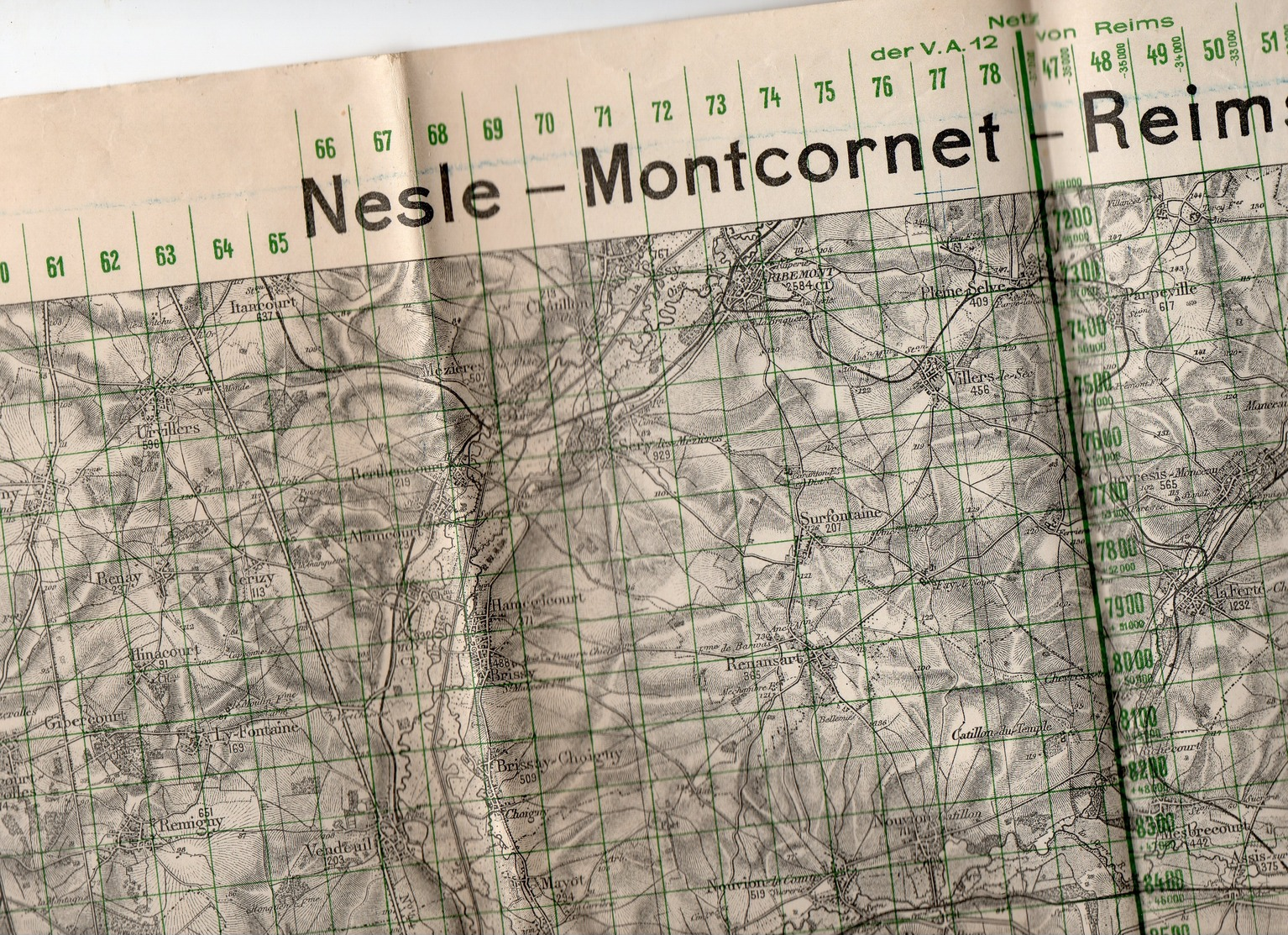 CARTE ETAT MAJOR ALLEMAND 11 MAI 1918 Region SOISSONS .NESLE .REIMS .MONTCORNET  POSITION TROUPES PONTS Guerre 14.18 - Documenti