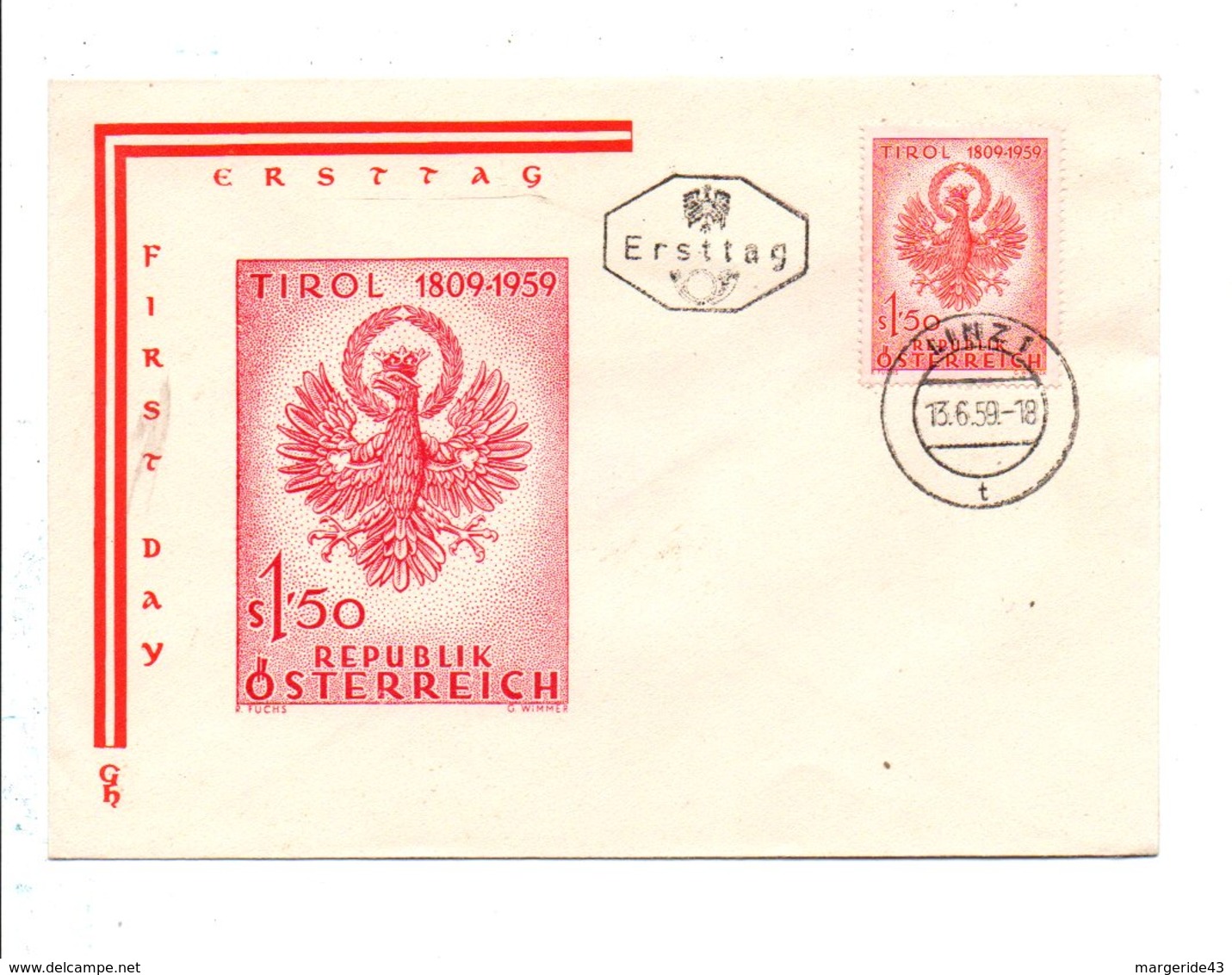 AUTRICHE FDC 1959 700 ANS RESISTANCE DU TYROL - FDC