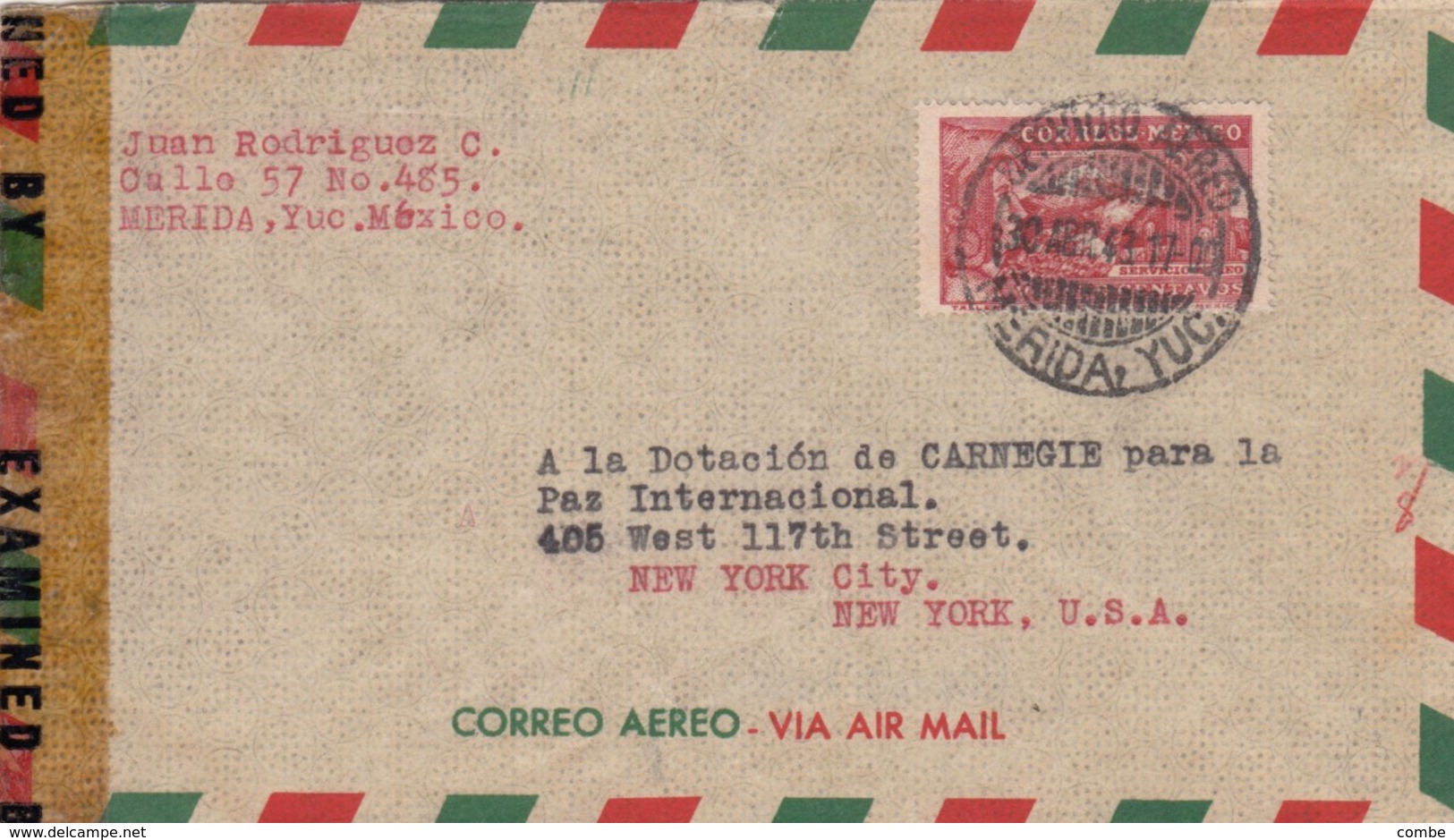 LETTRE COVER.  MEXICO NEW-YORK 1943 CENSOR - Sonstige & Ohne Zuordnung