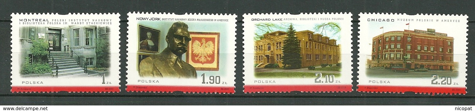 POLAND MNH ** 3662-3665 Culture Polonaise, Montréal, New York, Orchad Lake, Etats Unis, Canada - Neufs