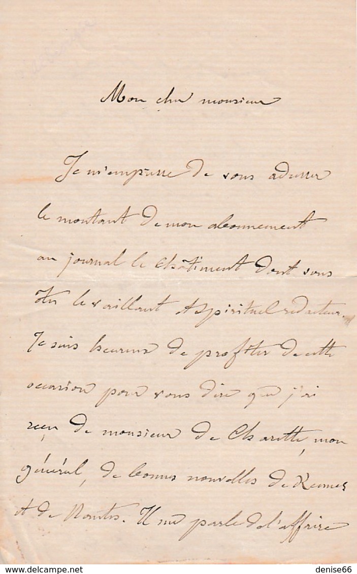 L.A.S. Lionel D'ALBIOUSSE (1827-1919) - Historien D'UZES - Abonnement Au Journal "Le Chatiment" - Autres & Non Classés