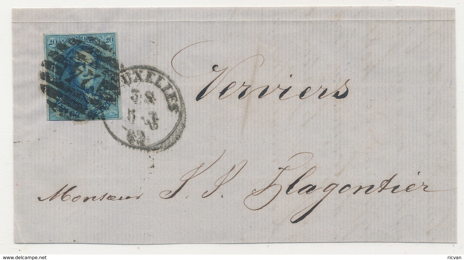 1862 BRIEFDEEL VAN BRUXELLES NAAR VERVIERS MET COB 11 ZIE SCAN(S) - 1858-1862 Médaillons (9/12)