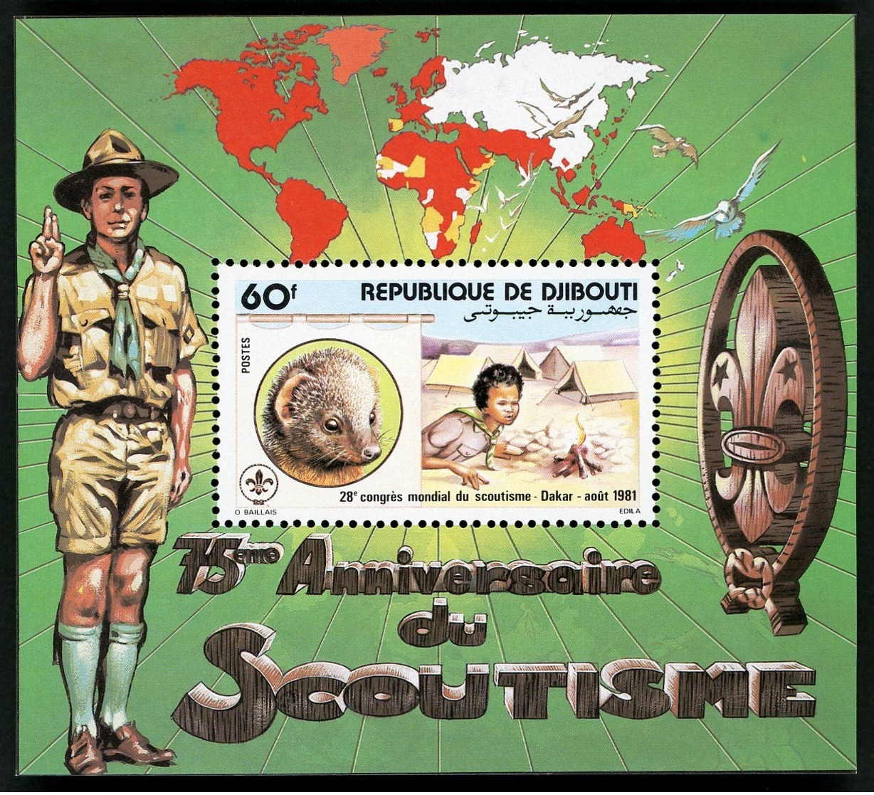 DJIBOUTI BLOC FEUILLET SPECIAL SUR PAPIER GOMME N° 539 . CONGRES SCOUT A DAKAR (1981) . - Nuovi