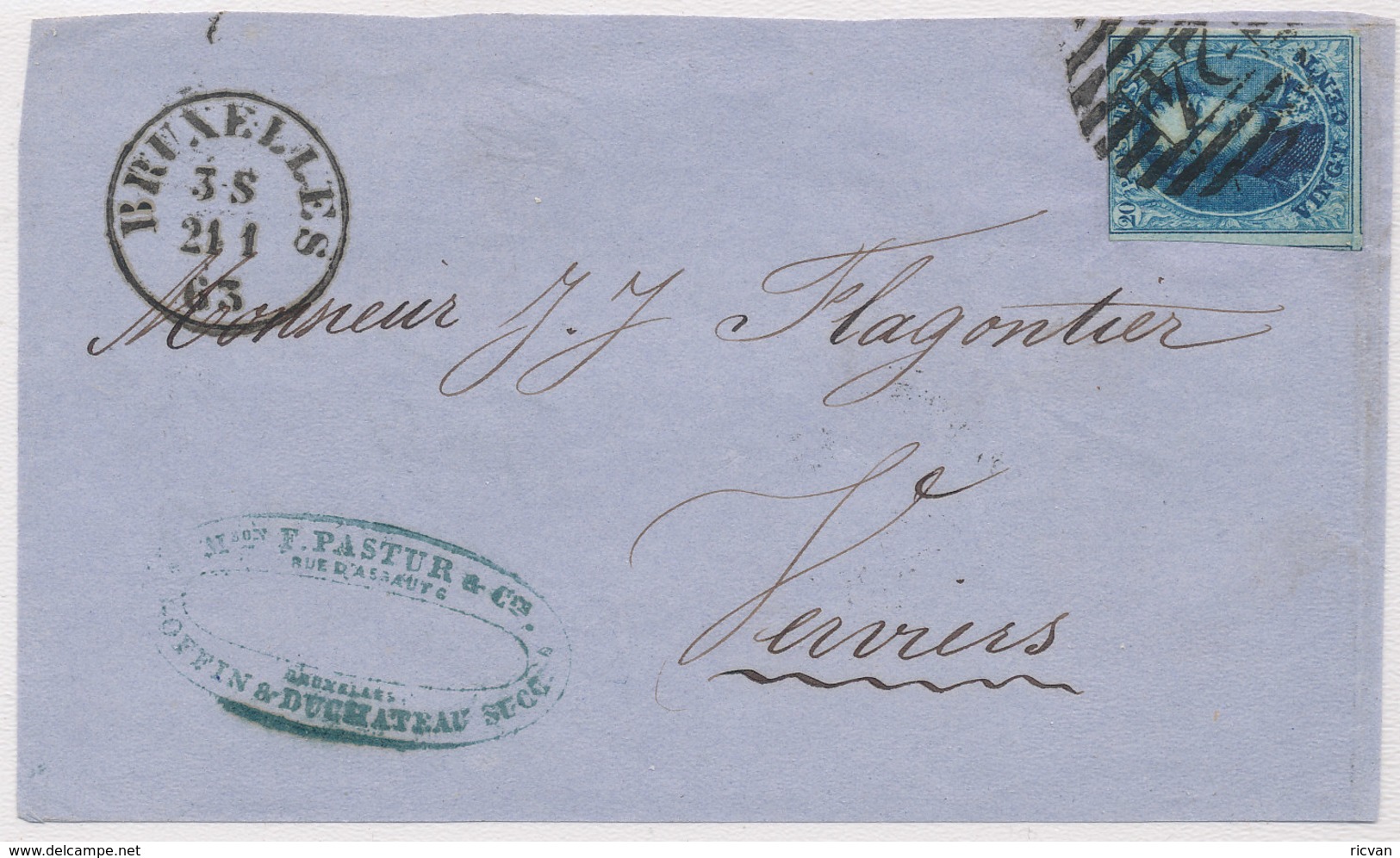 1863 BRIEFDEEL VAN BRUXELLES NAAR VERVIERS MET COB 11 ZIE SCAN(S) - 1858-1862 Médaillons (9/12)