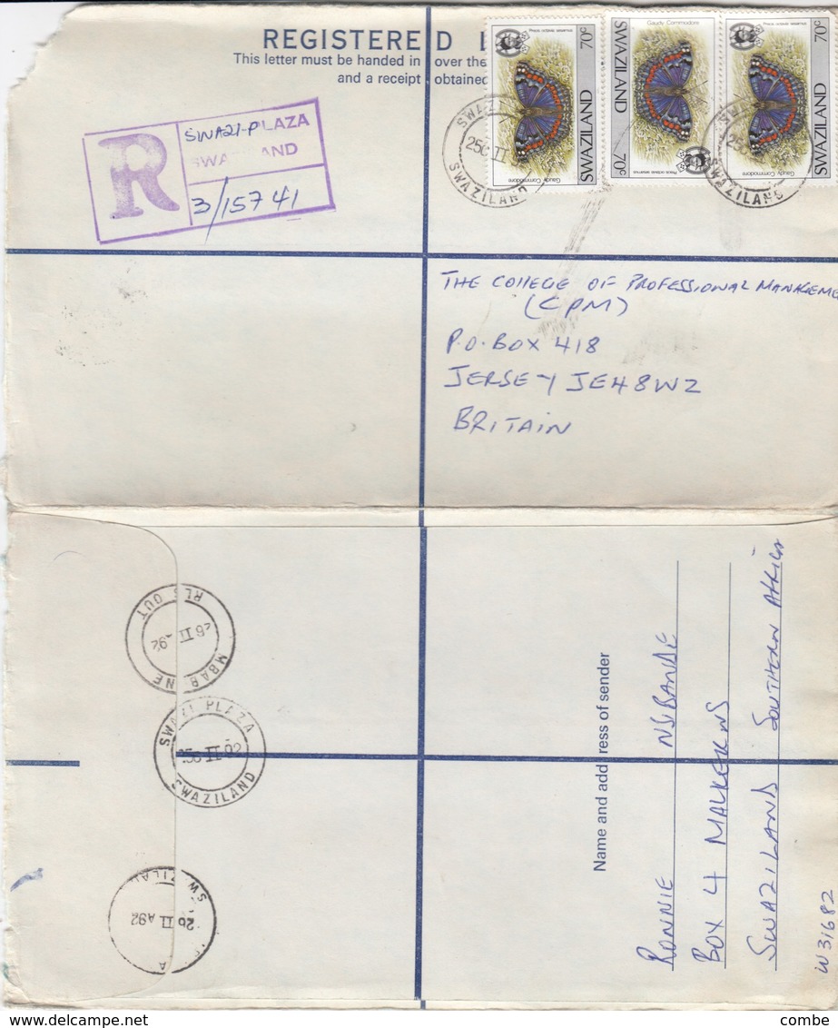 LETTRE COVER. BUTERFLY SWAZILAND REGISTERED SWAZI TO BRITAIN - Sonstige & Ohne Zuordnung