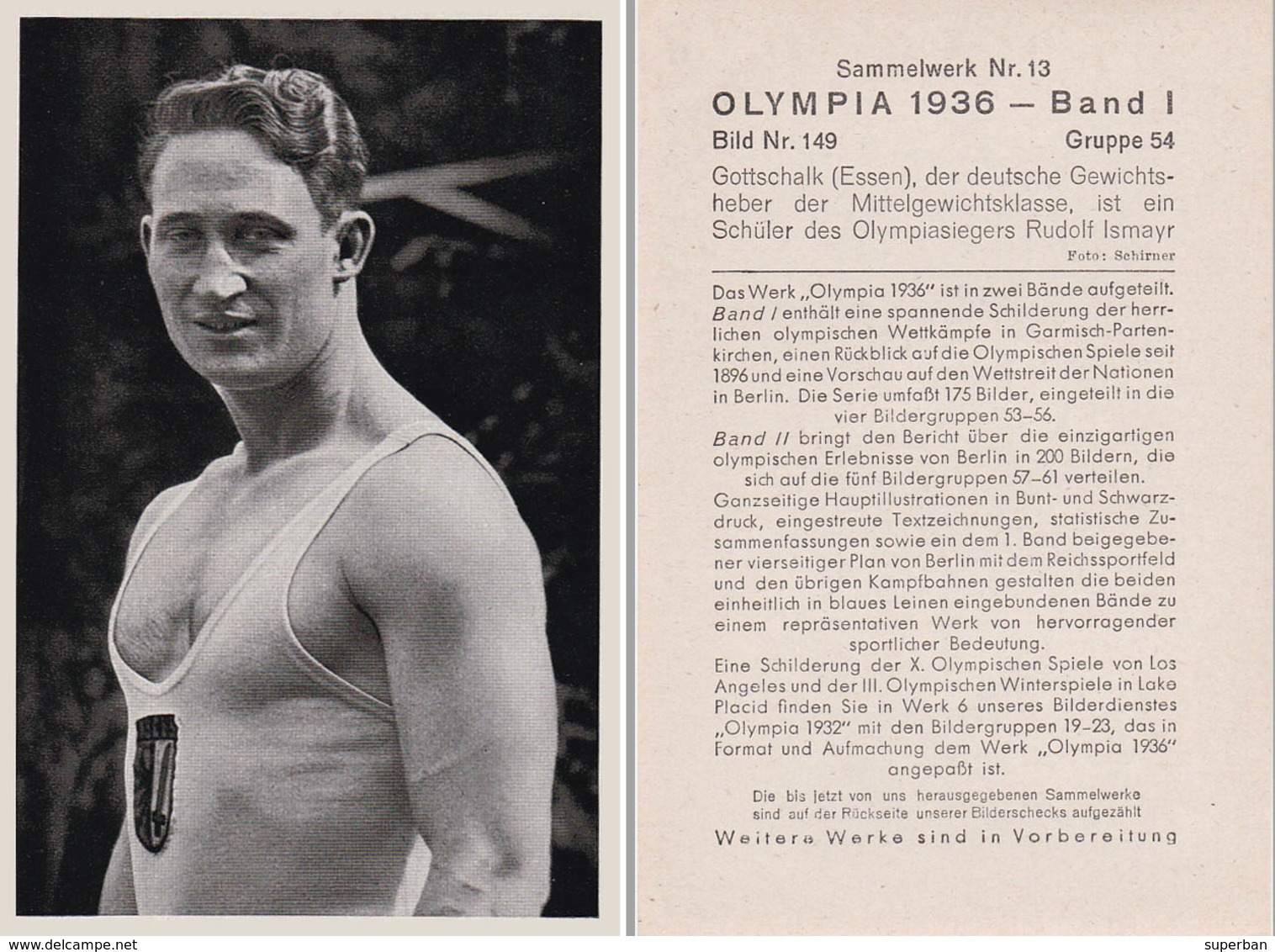 OLYMPIA 1936 - HALTÈRES : HANS GOTTSCHALK -> CHAMPION OLYMPIQUE... - À VOIR DÉTAILS AU DOS ! (z-362) - Halterofilia