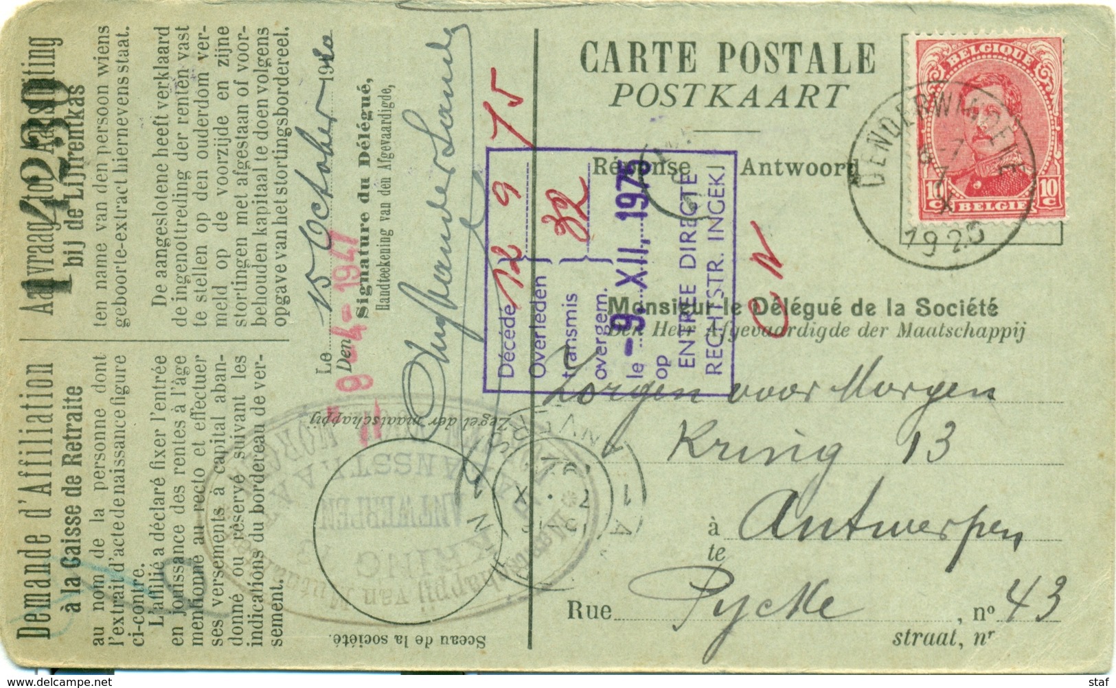 Nr. 138 Op Postkaart Met Stempel Denderwindeke + Gemeentestempel Adm. Comm. De Denderwindeke : 1920 - Autres & Non Classés