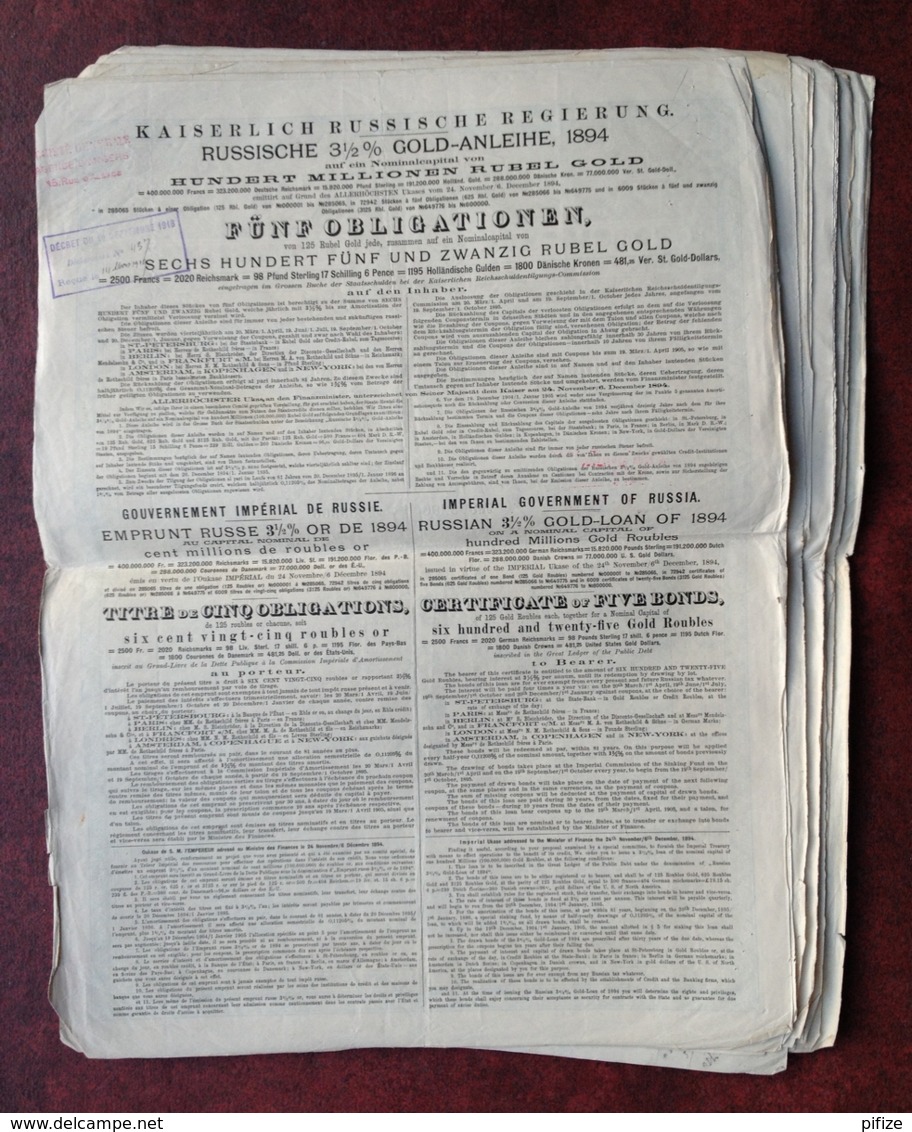 Russie . Emprunt Russe 3,5% Or 1894 . 17 Titres De 5 Obligations . - Russie