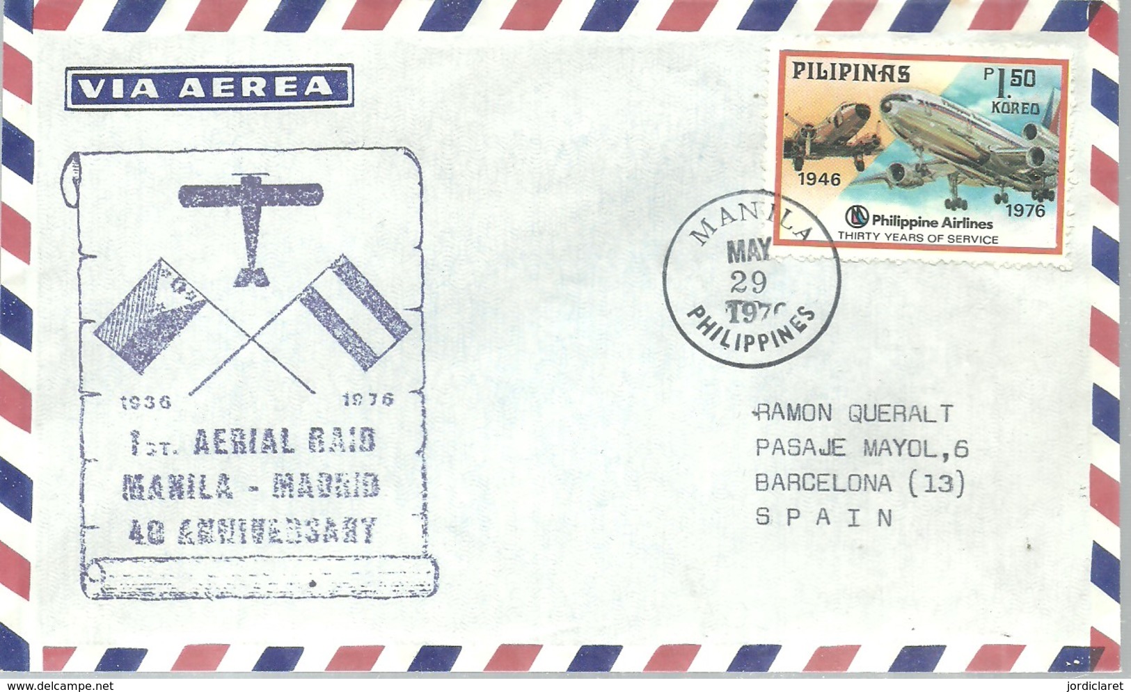 POSTMARKET  1976   RAID MANILA - MADRID - Filipinas