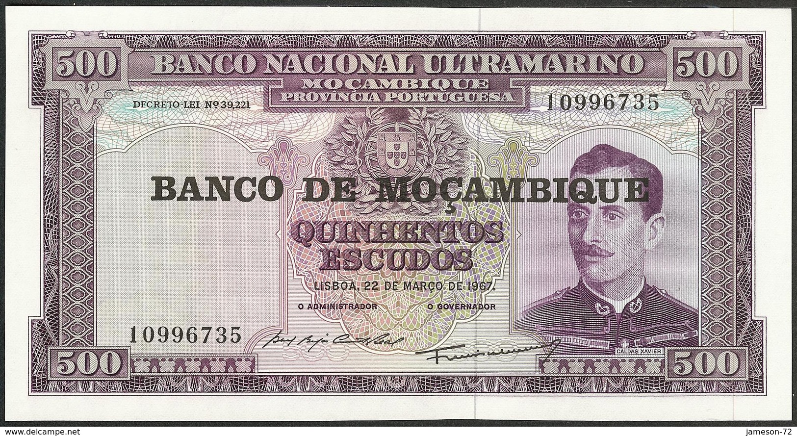 MOZAMBIQUE - 500 Escudos ND (1976, Old Date 1967) P# 118 UNC - Edelweiss Coins - Mozambique