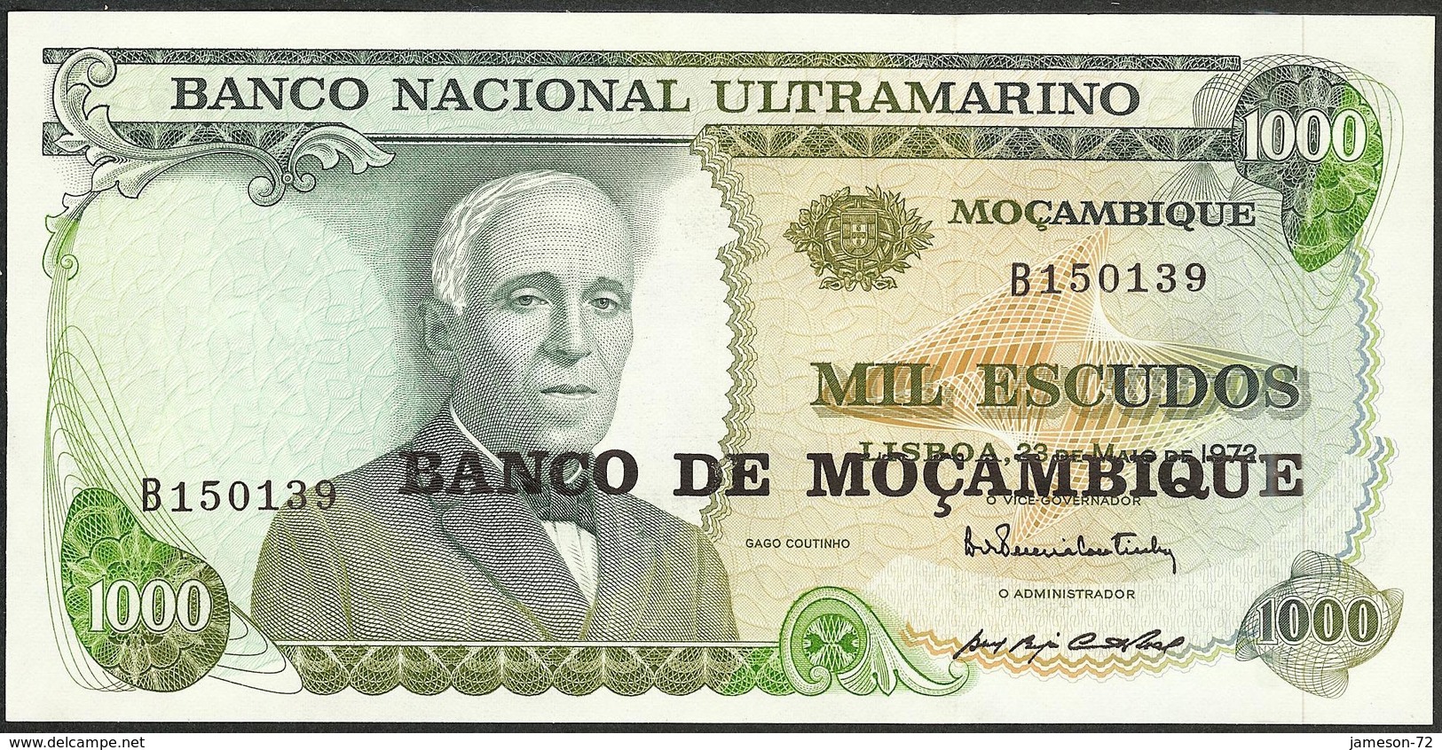 MOZAMBIQUE - 1000 Escudos ND (1976, Old Date 1972) P# 119 UNC - Edelweiss Coins - Mozambique