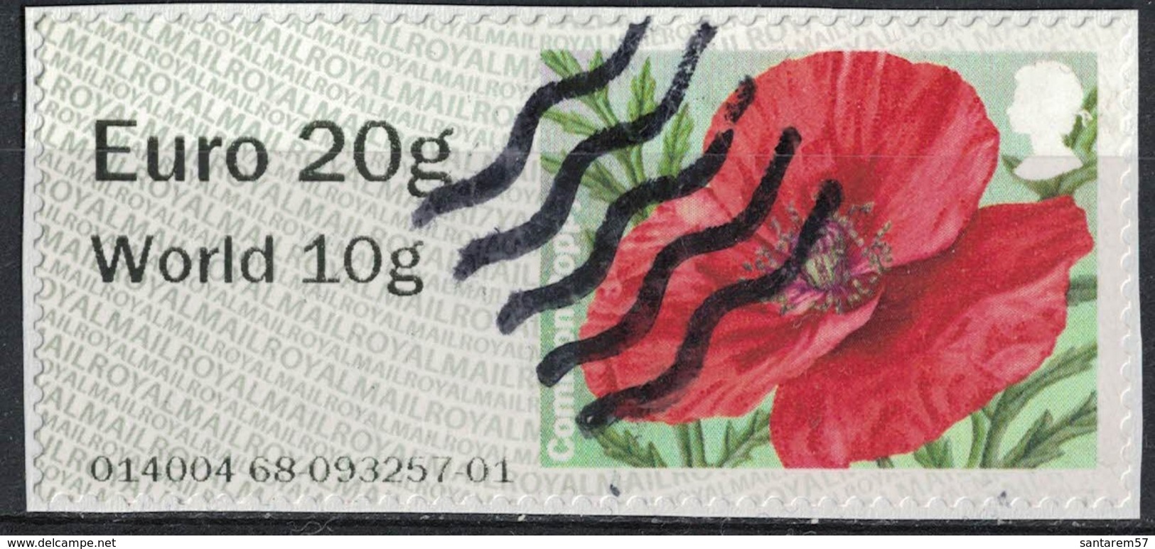 Royaume Uni 2014 Vignette Sur Fragment Fleurs Common Poppy Coquelicot SU - Post & Go (distributeurs)