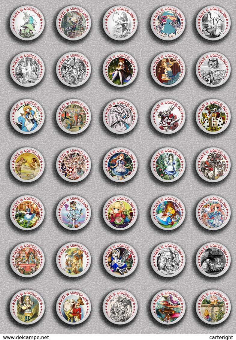 35 X Alice In Wonderland BADGE BUTTON PIN SET 3 (1inch/25mm Diameter) 35 DIFF - Pin's