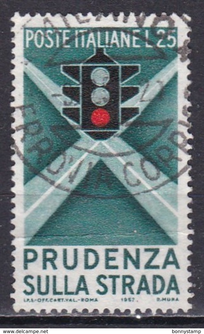 Repubblica Italiana, 1957 - Educazione Stradale, I° Tipo - Fil. S2 - Pos. D25 - Nr.391 Usato° - Varietà E Curiosità