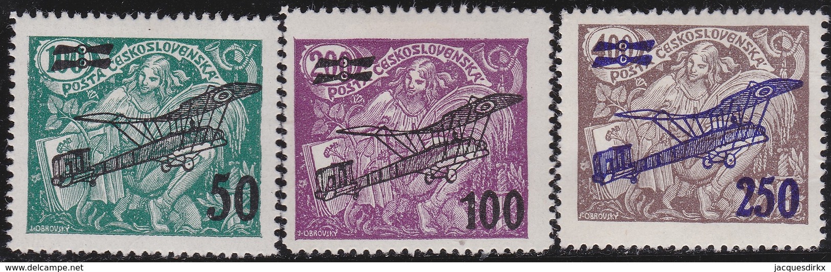 Tsjechoslowakije    .  Yvert  Airmail  7/9    .      *   .    Ongebruikt Met Plakker  .   /   .   Mint Hinged - Luchtpost