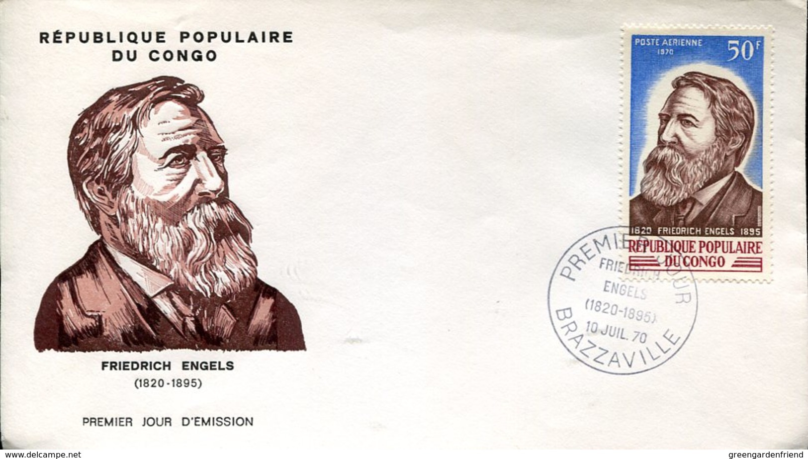 40818 Congo, Fdc 1970 Friedrich Engels, Communist. Philosopher, Journalist - Karl Marx