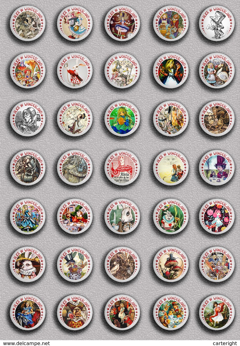 35 X Alice In Wonderland BADGE BUTTON PIN SET 4 (1inch/25mm Diameter) 35 DIFF - Pin's