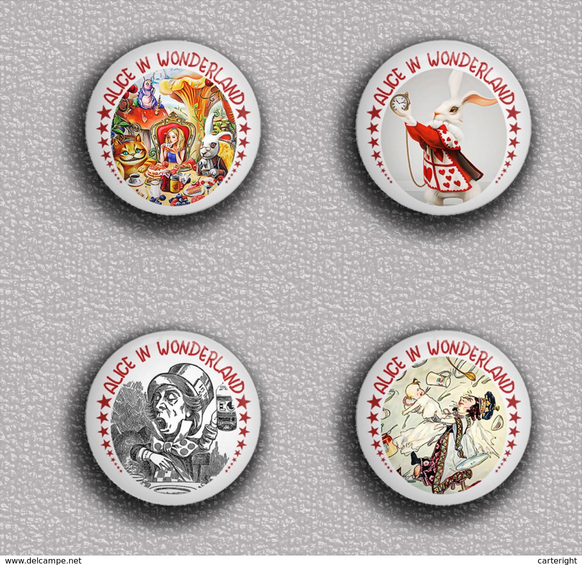 35 X Alice In Wonderland BADGE BUTTON PIN SET 4 (1inch/25mm Diameter) 35 DIFF - Pins