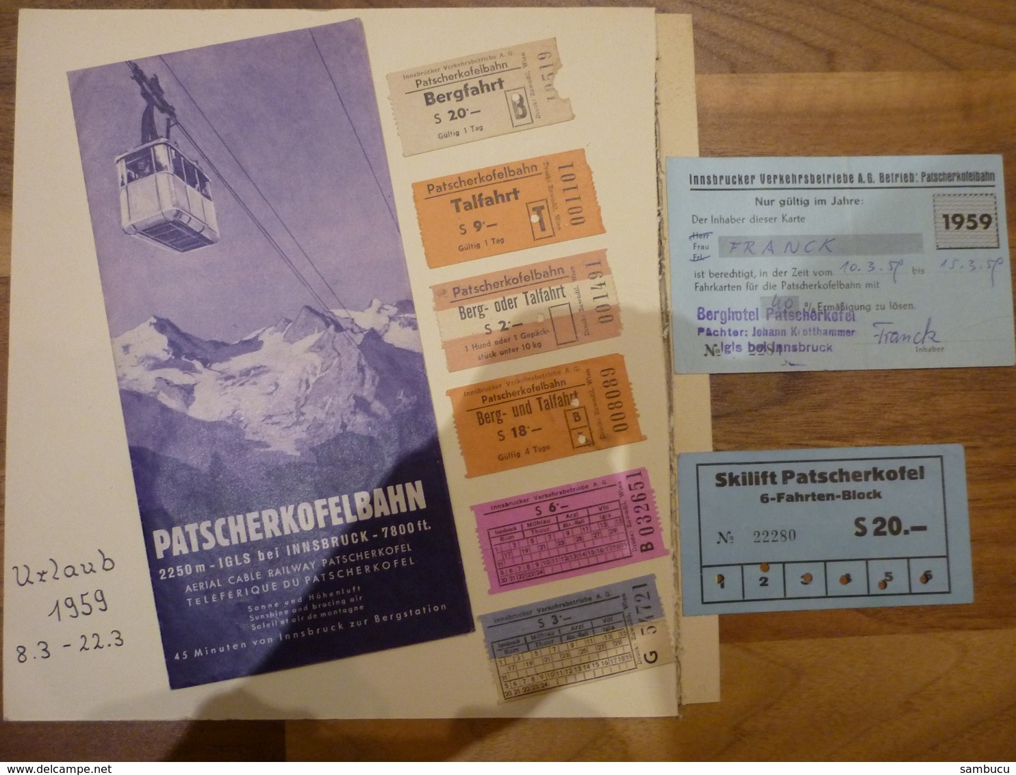 Prospekt , Ermäßigungskarte Und 6 Lift-karten - Fahrkarten IVB Der Patscherkofelbahn Innsbruck Igls Aus 1959 - Reiseprospekte