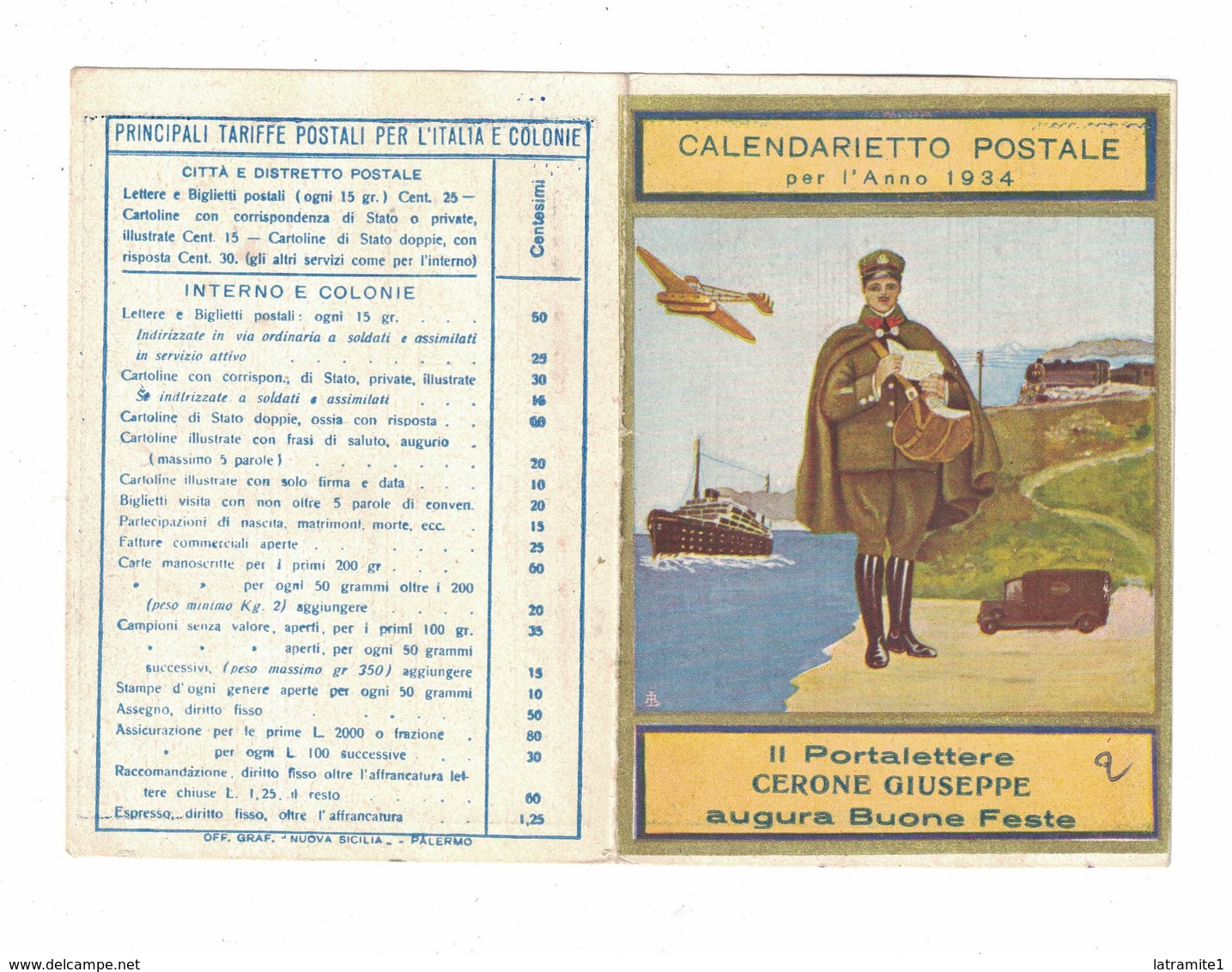 CALENDARIETTO  POSTALE 1934  SEMESTRINO - Altri & Non Classificati