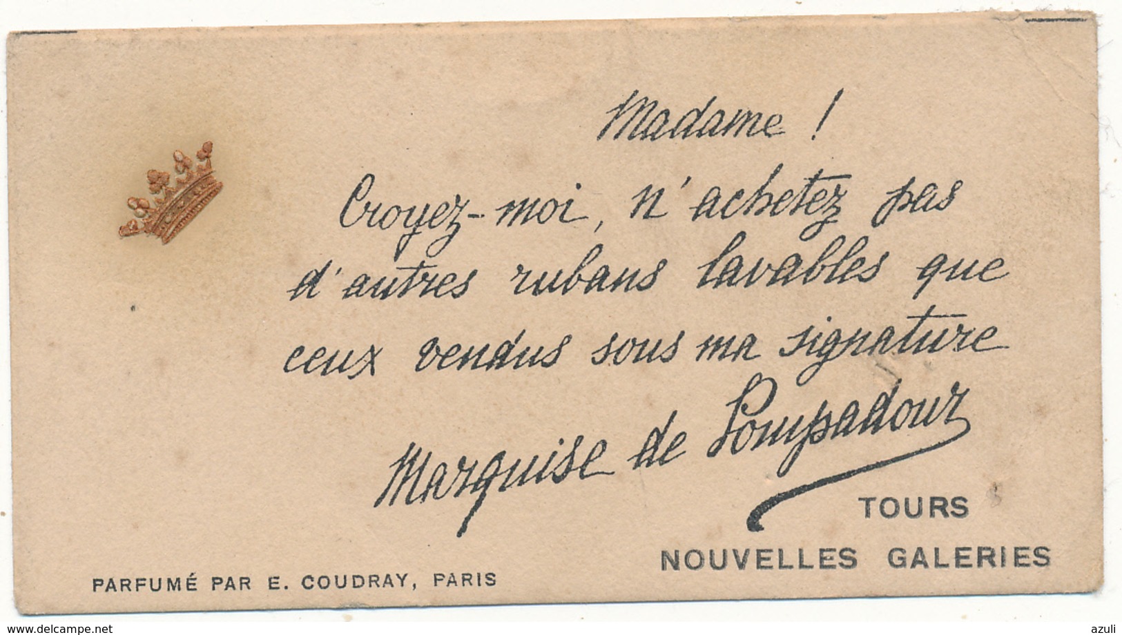 Carte Parfumée - Marquise De Pompadour, Nouvelles Galeries, TOURS - Carte En L'état - Anciennes (jusque 1960)