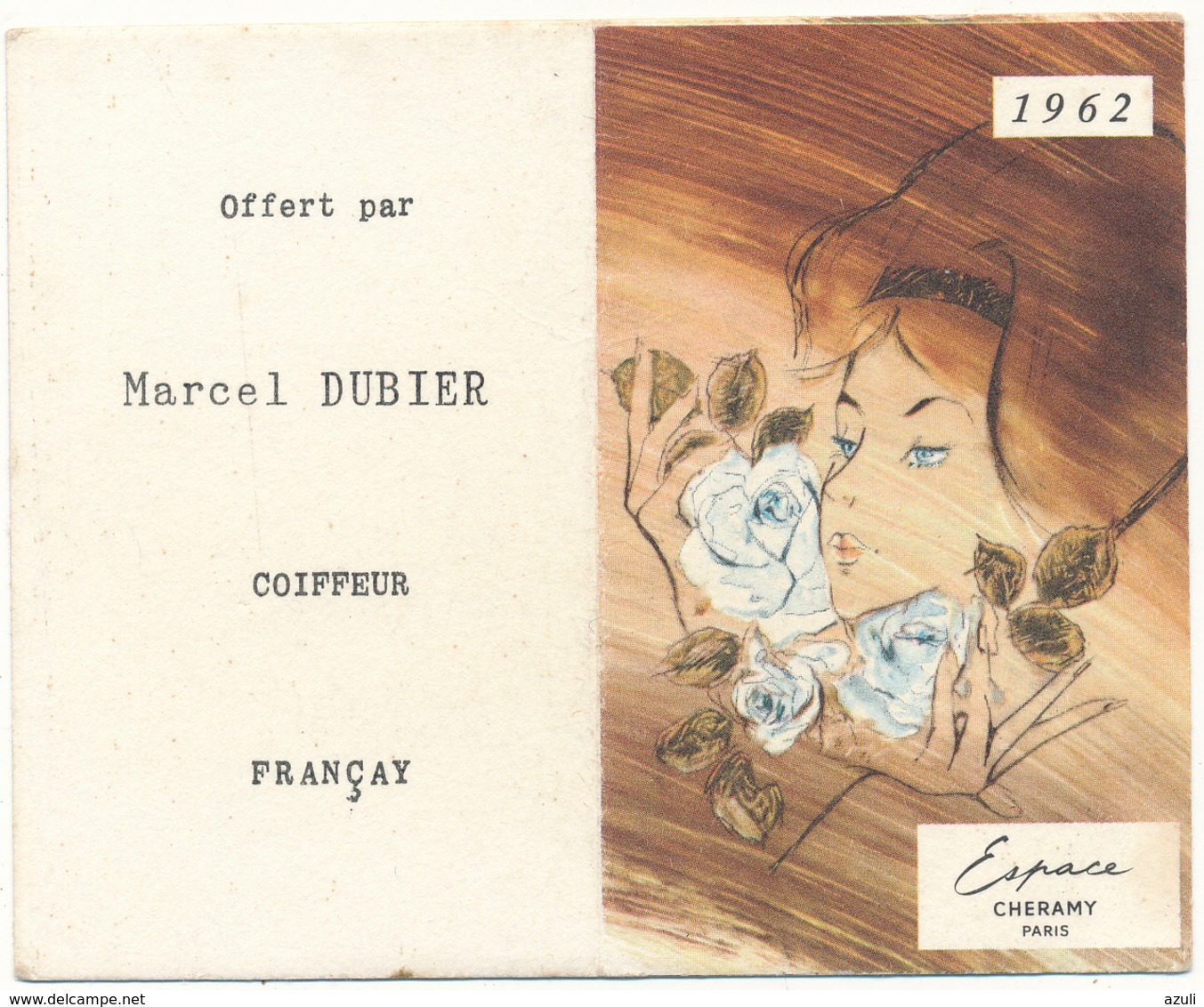 Carte Double Parfumée - CHERAMY, Espace - Calendrier 1962 - Modernes (à Partir De 1961)