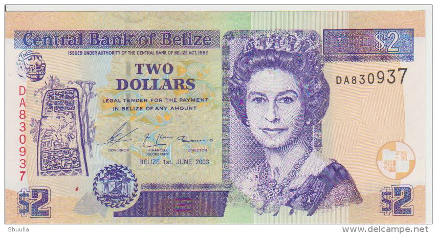 Belize 2 Dollars 2003 Pick 66a UNC - Belize