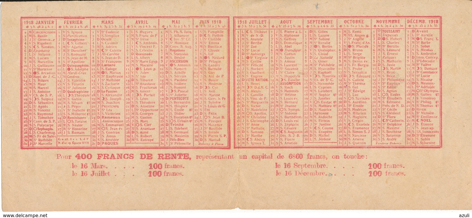 Calendrier National De L'Emprunt, 1918 - Prouvé - Petit Format : 1901-20