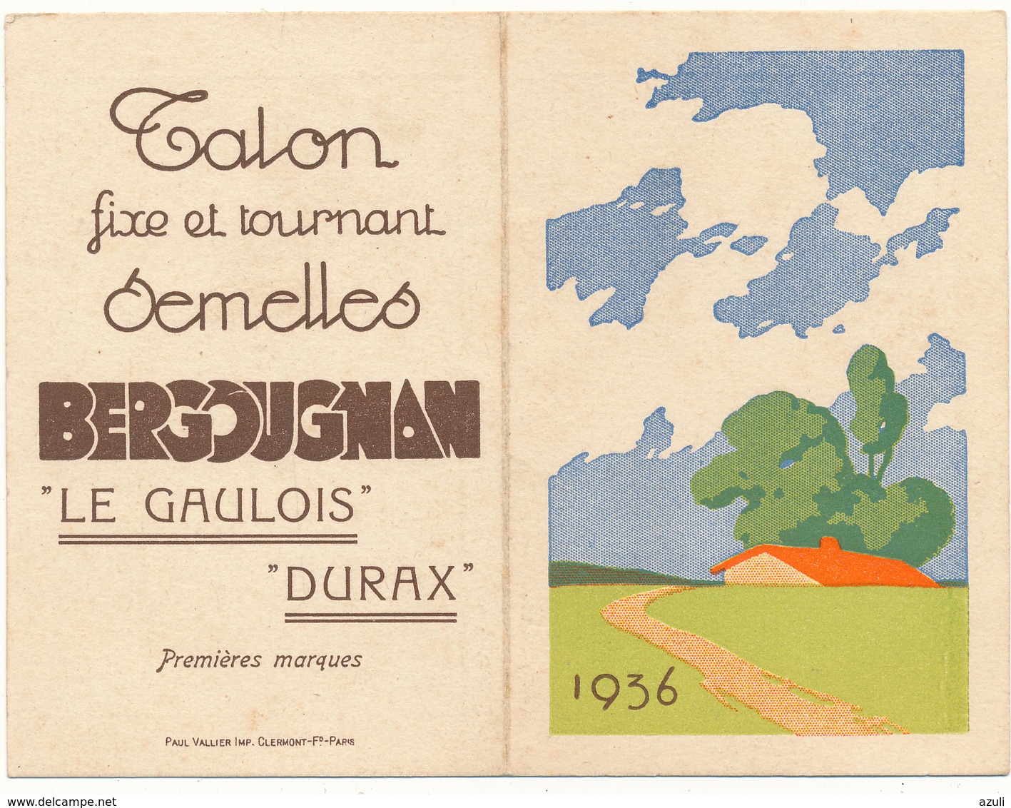 Calendrier 1936 - Talons Et Semelles Bergougnan - Petit Format : 1921-40