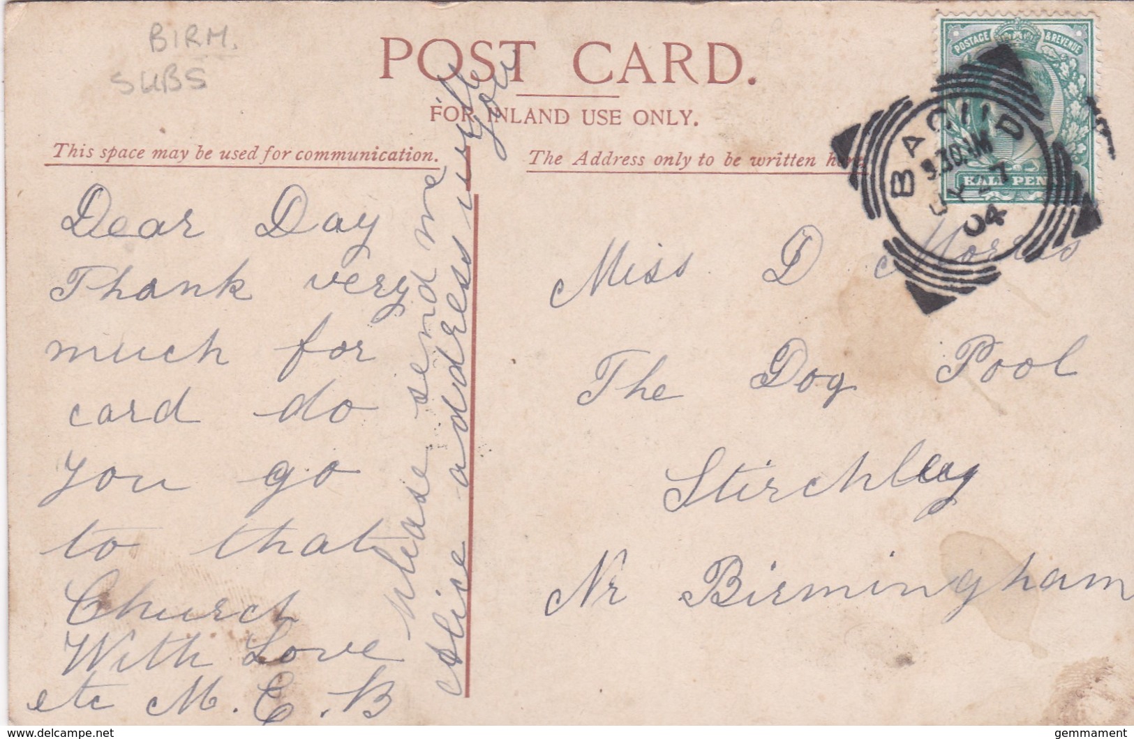 1904 SQUARED CIRCLE POSTMARK.  BACUP - Marcophilie