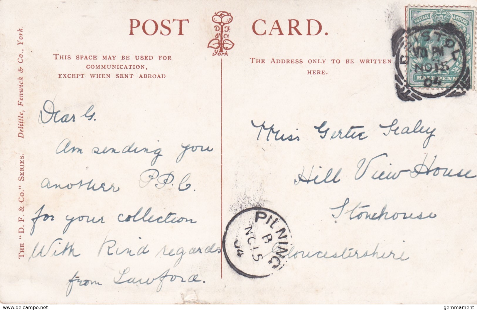 1904 SQUARED CIRCLE CANCELLATION.-  BRISTOL. @ S/ CIRCLE -PILNING - Marcophilie