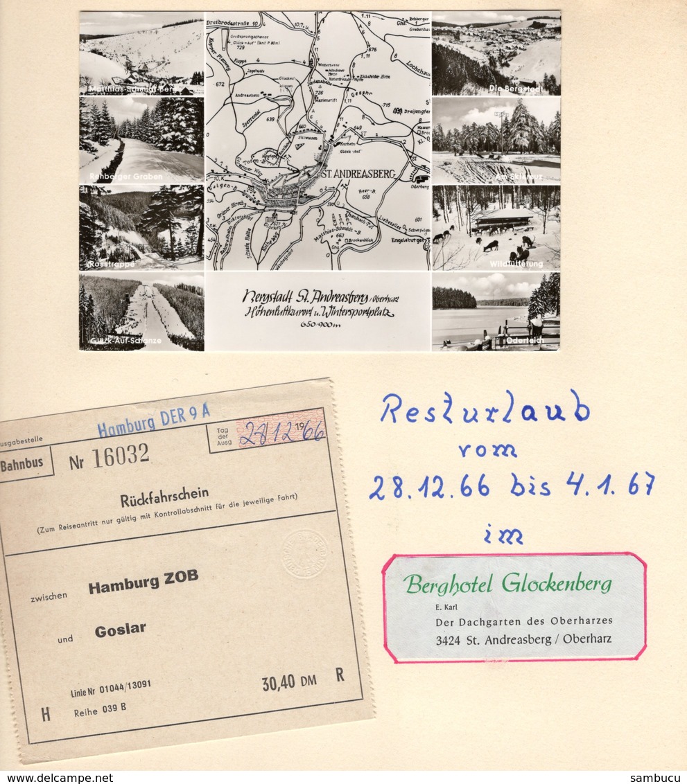 Urlaub ANDREASBERG Im Oberharz 1966 - 4 Albumseiten Mit Reiseansichten Prospekte AK's Rechnung Liftkarte Foto - Reiseprospekte