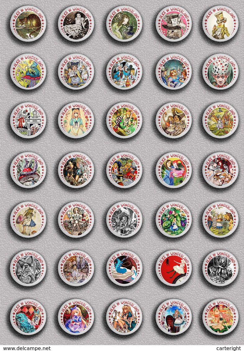 35 X Alice In Wonderland BADGE BUTTON PIN SET 5 (1inch/25mm Diameter) 35 DIFF - Pin's