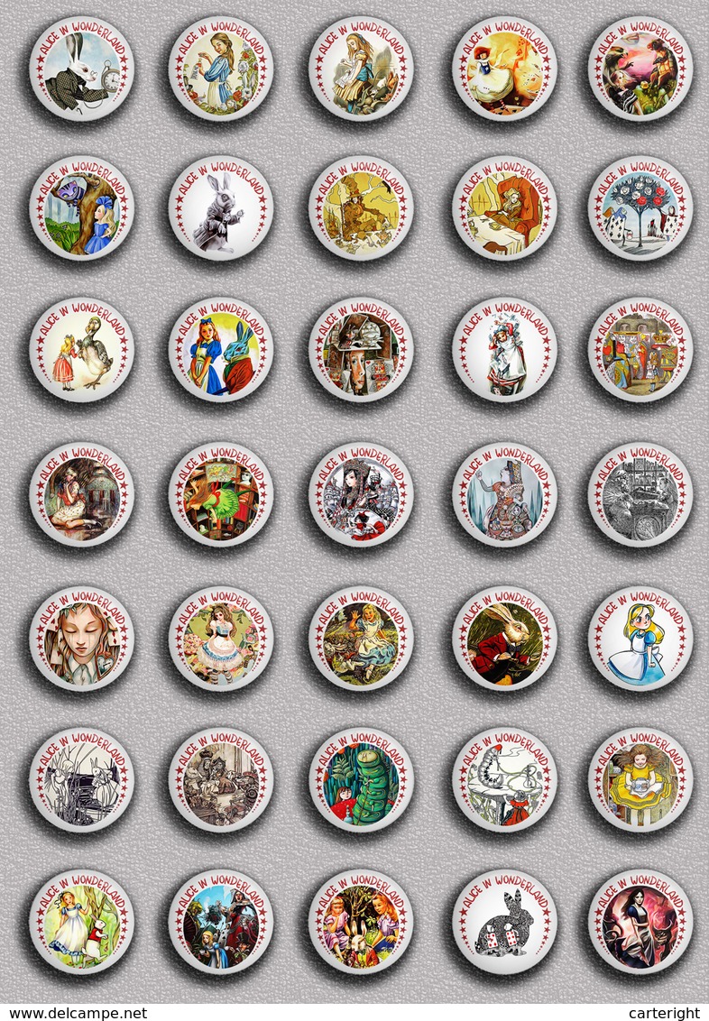 35 X Alice In Wonderland BADGE BUTTON PIN SET 6 (1inch/25mm Diameter) 35 DIFF - Pins