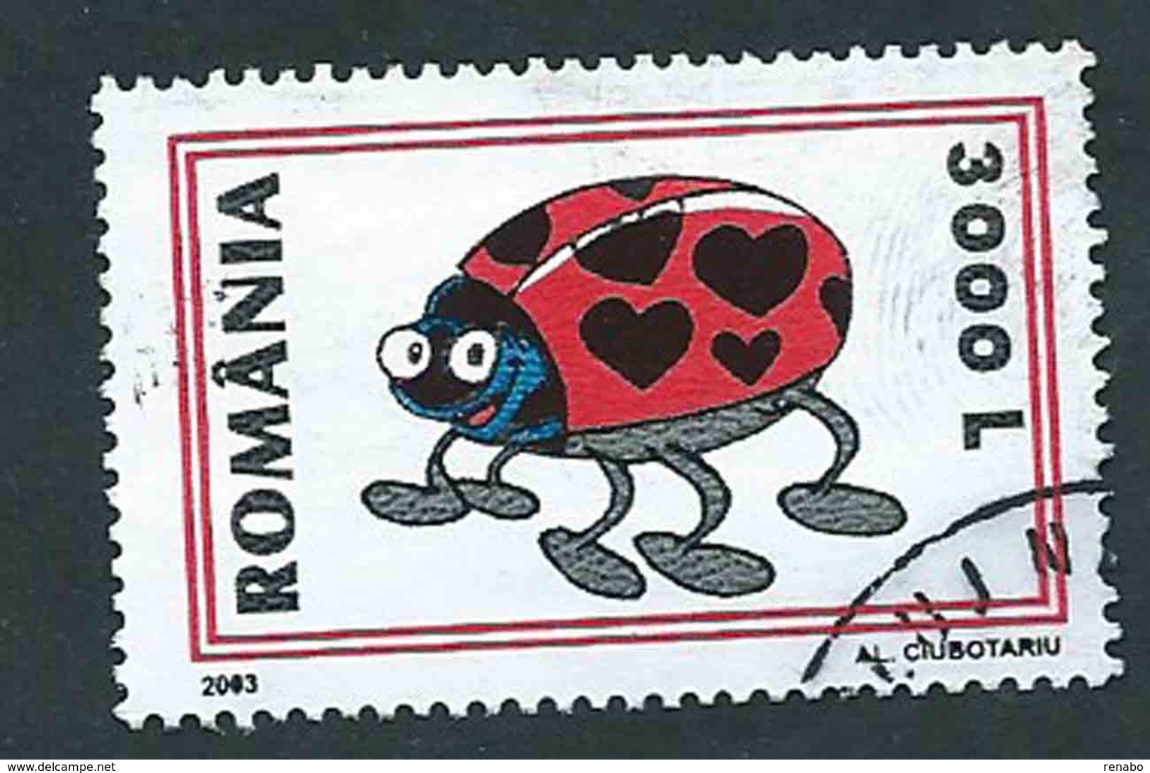 Romania 2003; Coccinella Innamorata, Greeting Stamp Love Ladybird. Used - Altri & Non Classificati