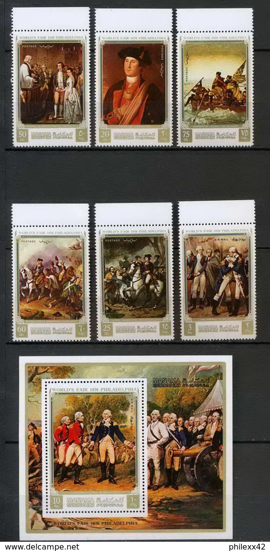 Manama - 3062/ N° 793/798 + Bloc 158 A George Washington TABLEAU (PAINTING) Philadelphia's Exhibition 1976 ** MNH - Manama