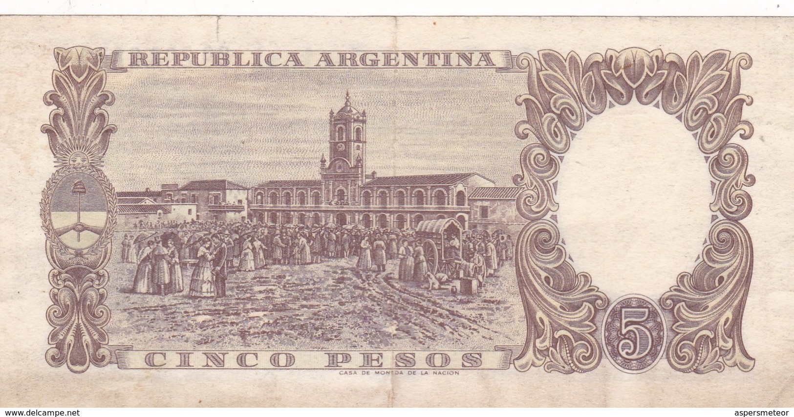 5 PESOS REPUBLICA ARGENTINA SAN MARTIN BANCO CENTRAL CIRCA 1958 SERIE A- BLEUP. - Argentinië