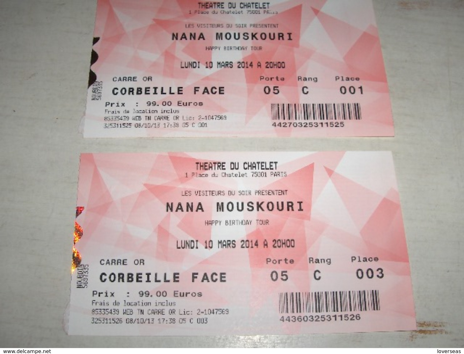 4 Concert Tickets Athens 2008, Berlin 2011 & Paris 2014, Nana MOUSKOURI - Konzertkarten
