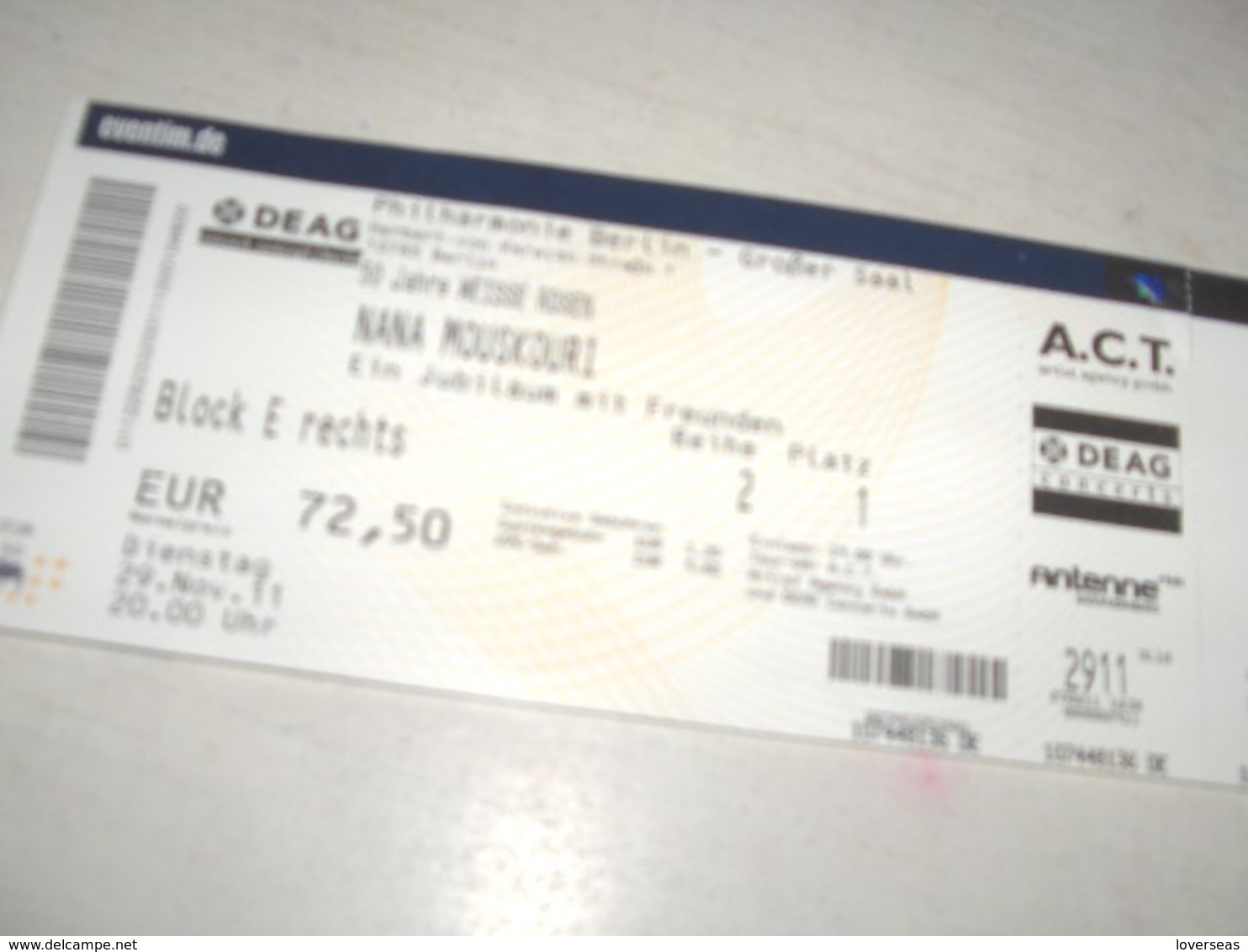 4 Concert Tickets Athens 2008, Berlin 2011 & Paris 2014, Nana MOUSKOURI - Konzertkarten