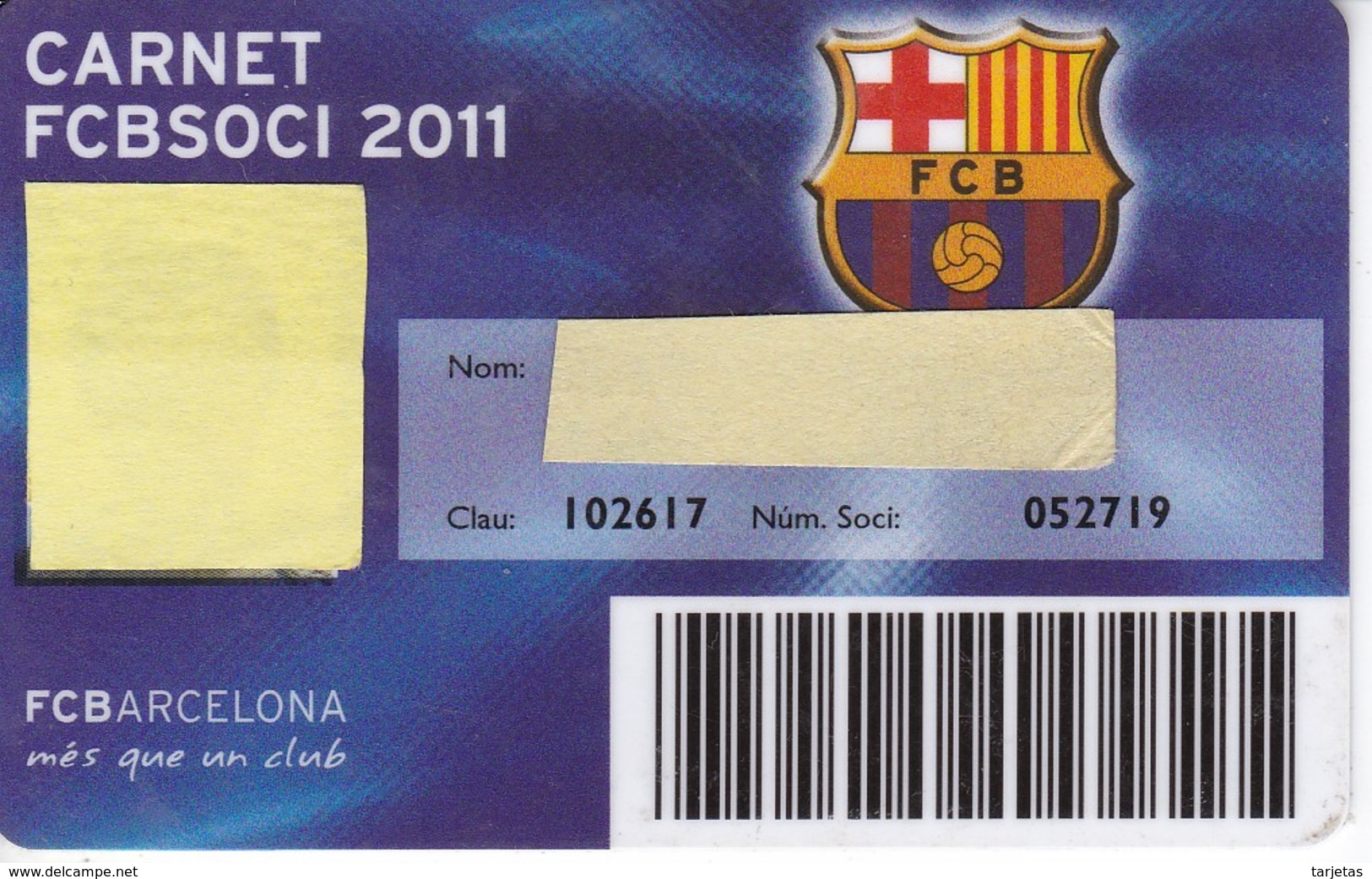 CARNET DE SOCIO DE FUTBOL CLUB BARCELONA TEMPORADA 2011 SENIOR - BARÇA (CAIXA-NIKE-AUDI - Otros & Sin Clasificación