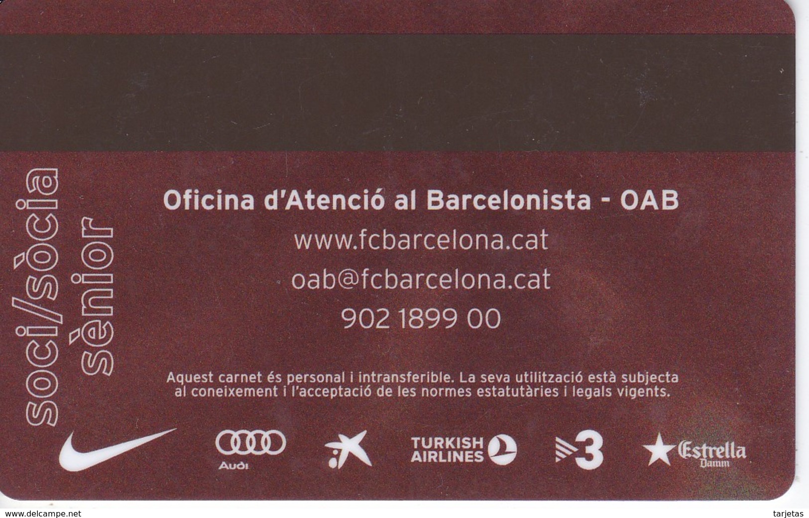 CARNET DE SOCIO DE FUTBOL CLUB BARCELONA TEMPORADA 2011 SENIOR - BARÇA (CAIXA-NIKE-AUDI - Otros & Sin Clasificación